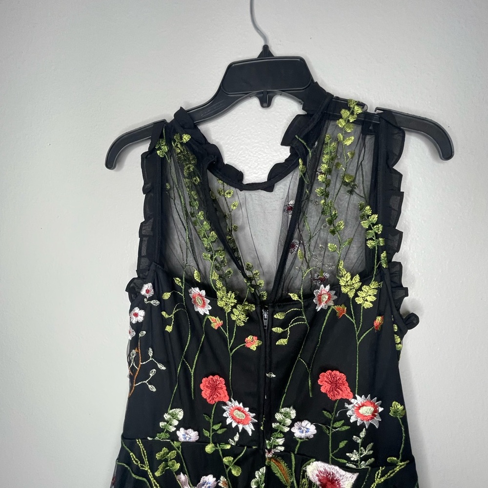 City Studio Macys Black Lace Floral 50s style sleeveless Ruffles Dress Large - Picture 4 of 9